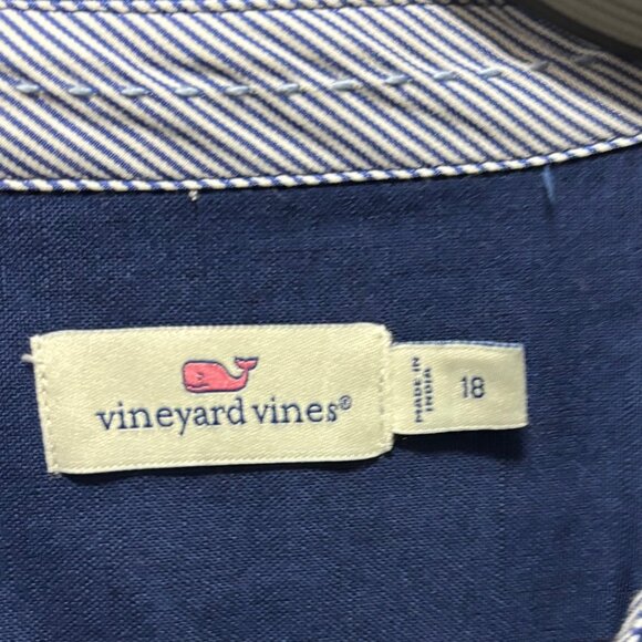 Vineyard Vines Westerly Tie-Front Linen Dress in Deep Bay Size 18 - Picture 7 of 8